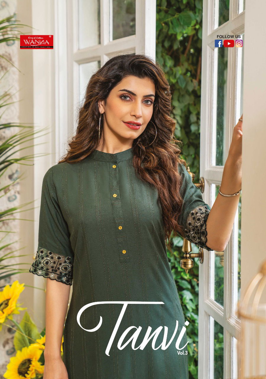 Wanna Tanvi 3 New Fancy Wear Rayon Embroidery Fancy Kurti Collection